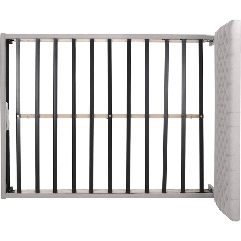 Amare Platform Queen Size Bed, Button Tufted Light Gray Polyester - Benzara