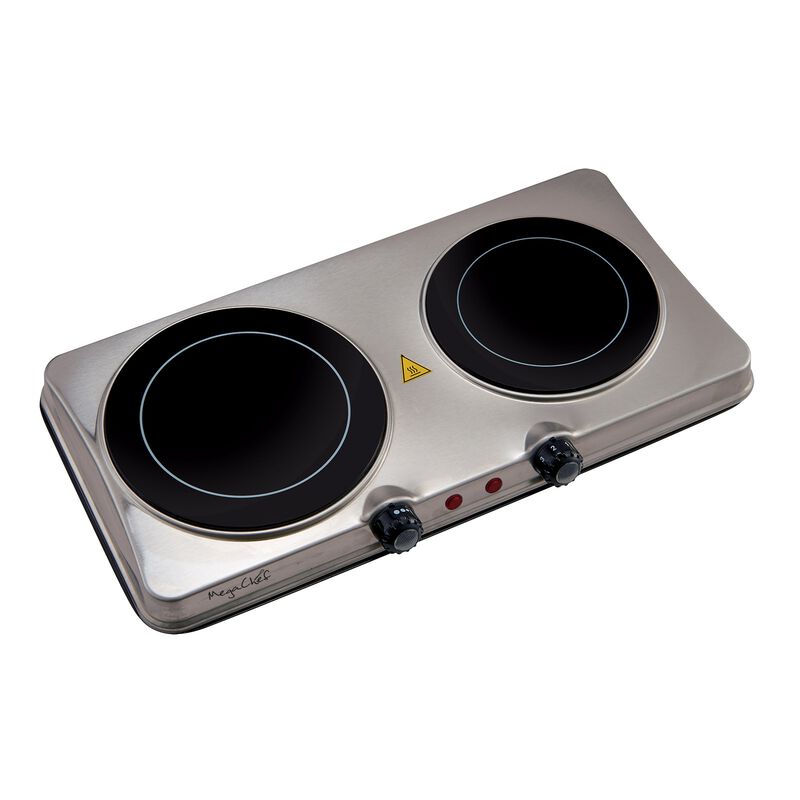 MegaChef Electric Easily Portable Heavy Duty Lightweight Dual Size Infrared Burner Cooktop Buffet Range in Sleek Steel