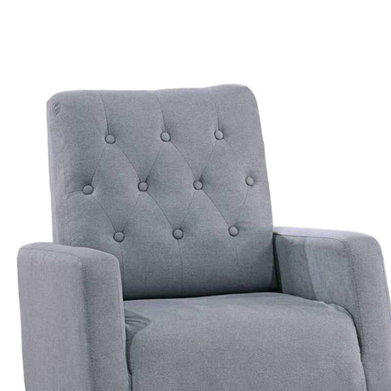 Clair Rocking Chair, Espresso Brown Solid Wood, Gray Button Tufted - Benzara
