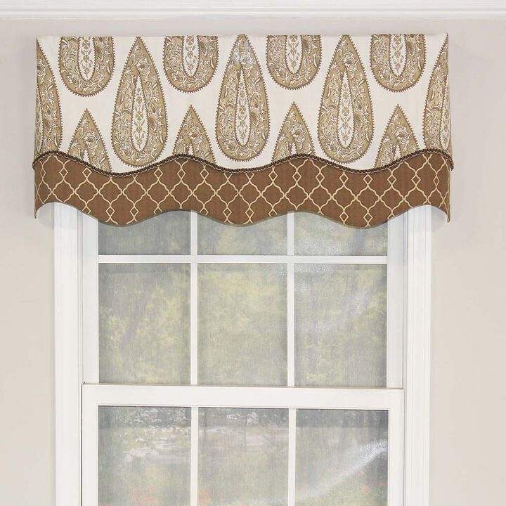 RLF Home Yorkshire Window Treatment Glory Valance 3" Rod Pocket 50" x 16" Cafe