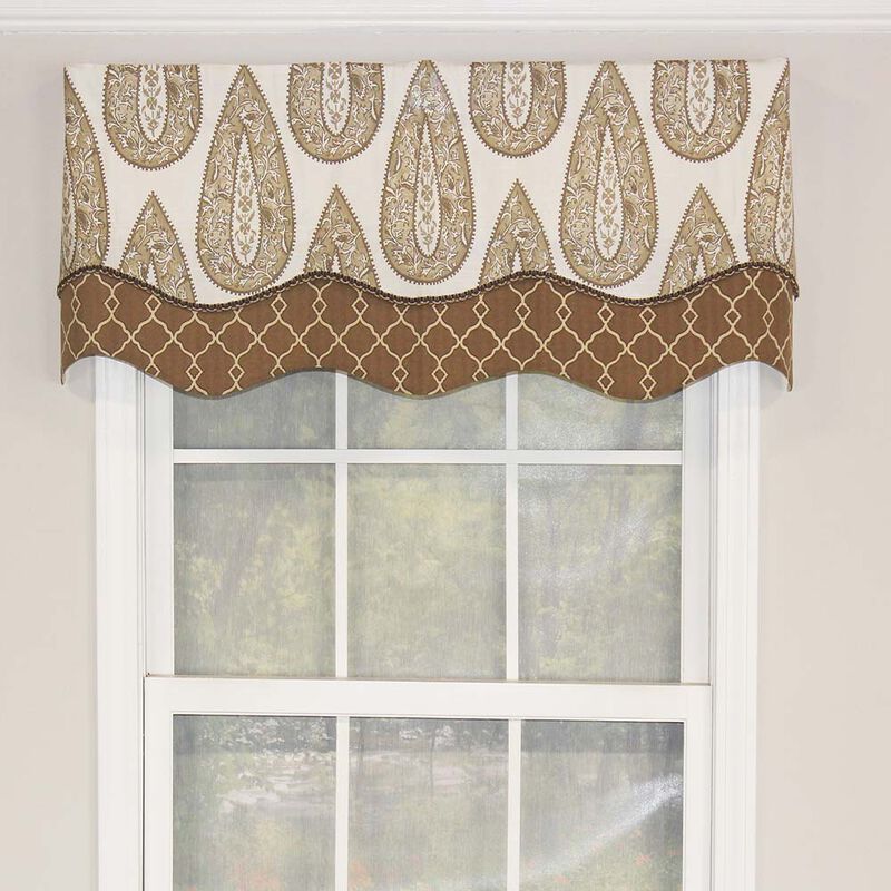 RLF Home Yorkshire Window Treatment Glory Valance 3" Rod Pocket 50" x 16" Cafe