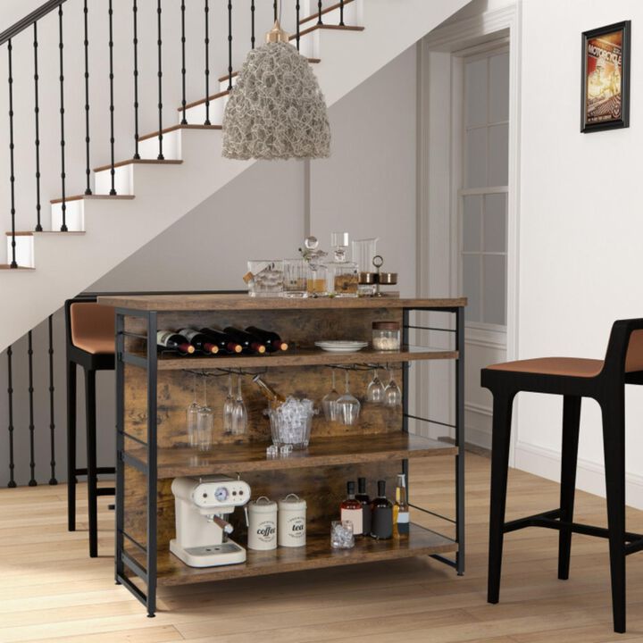 Hivvago Kitchen Island with 4-Tier Storage Shelf and Long Footrest for Home-Rustic Brown