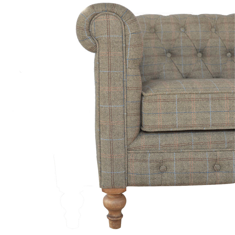 Multi Tweed 2 Seater Chesterfield Sofa Solid Wood