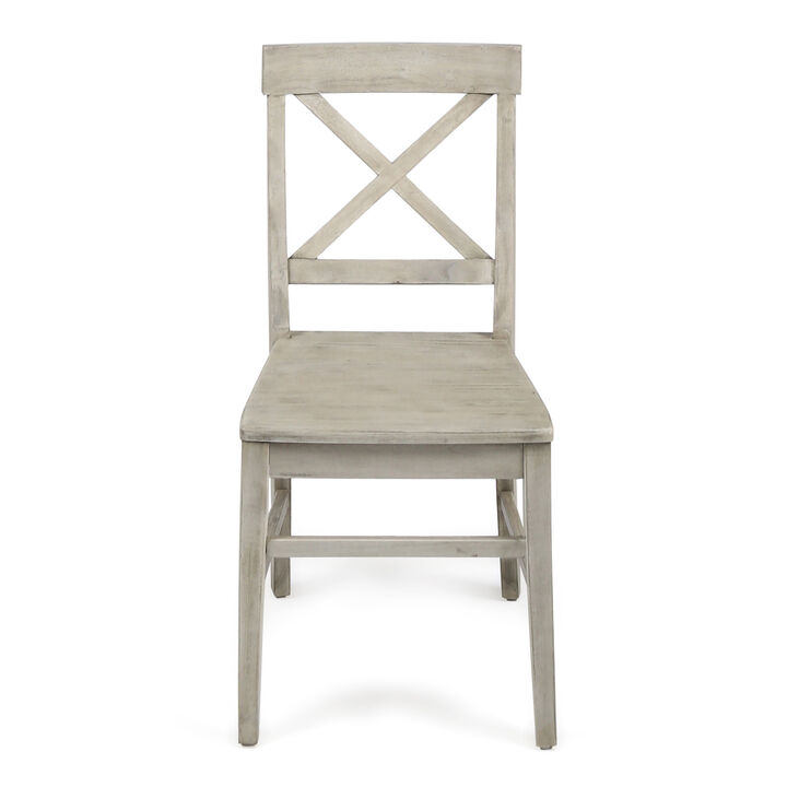 Ricks Dining Chair Set of 2, X Shape Back, Light Gray Acacia Wood Frame - Benzara