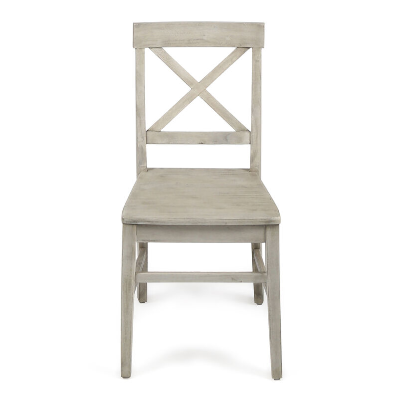 Ricks Dining Chair Set of 2, X Shape Back, Light Gray Acacia Wood Frame - Benzara
