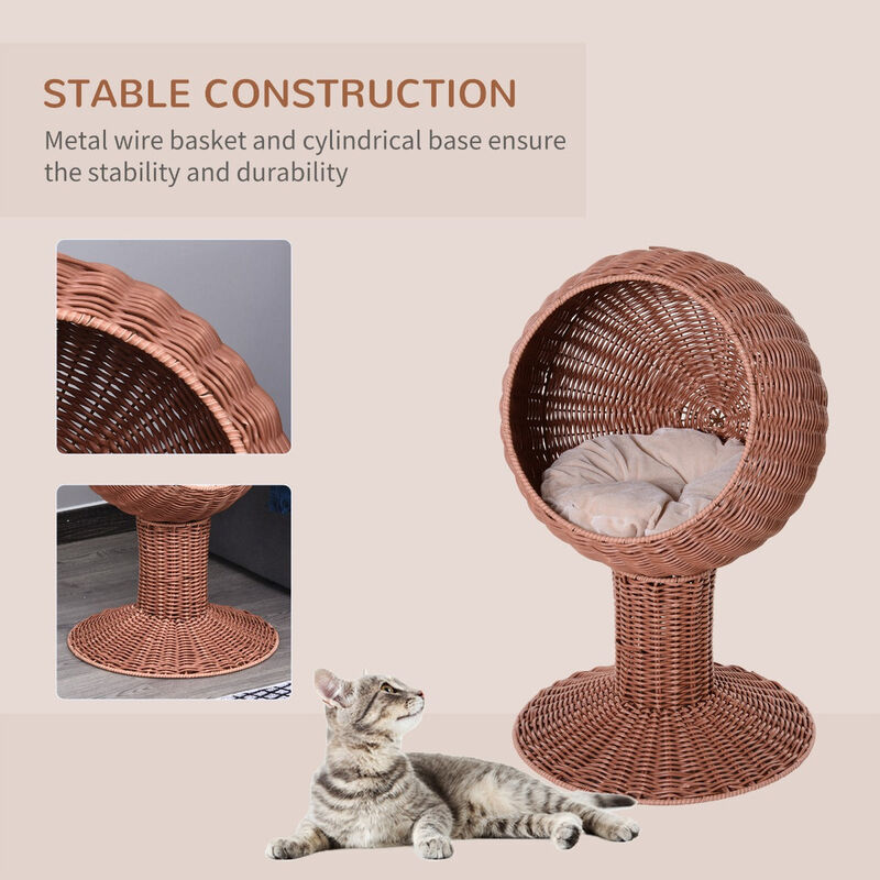 Cozy Cat Cocoon: Rotatable Woven Grass Egg Pod Bed with Cushion