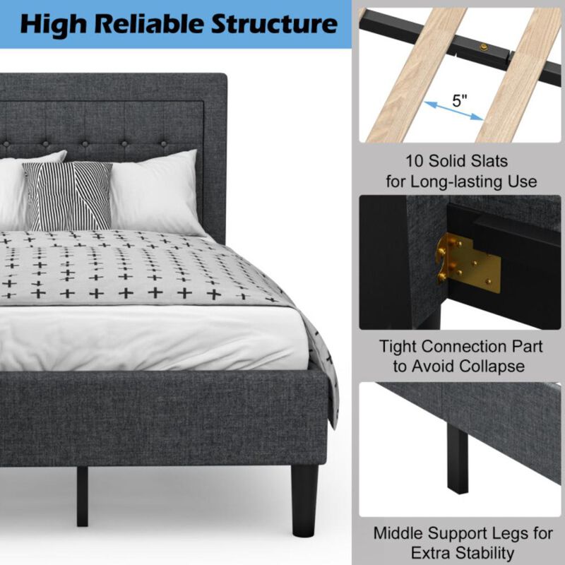 Hivvago Twin Size Upholstered Bed Frame with Button Tufted Headboard