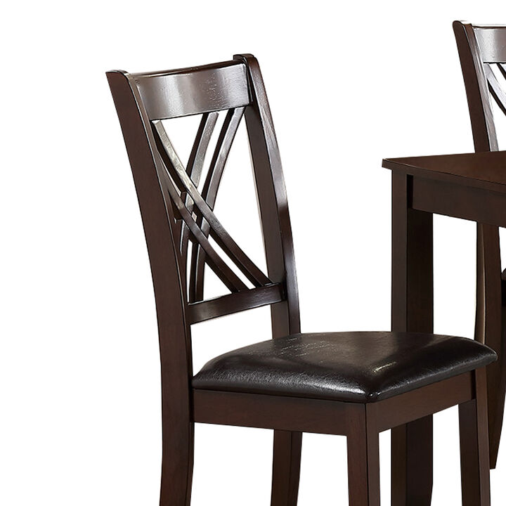 Wooden Dining Set with Chamfered Feet and Cushioned Seat Chairs, Brown - Benzara
