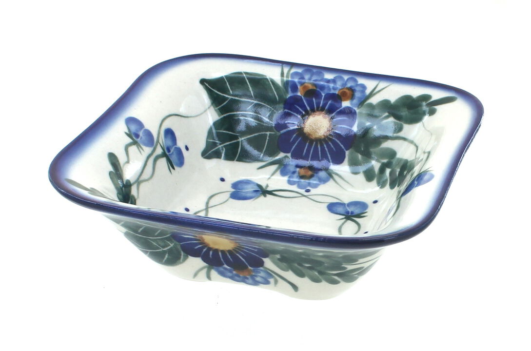 Blue Rose Polish Pottery Pansies Square Bowl