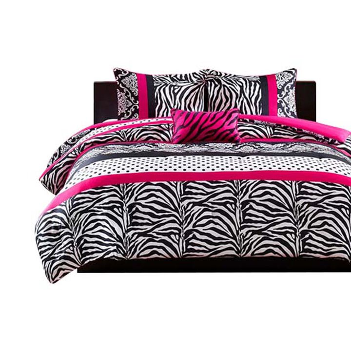 Gracie Mills Morse 4-Piece Striped Damask and Zebra Printed Comforter Set - Twin XL
