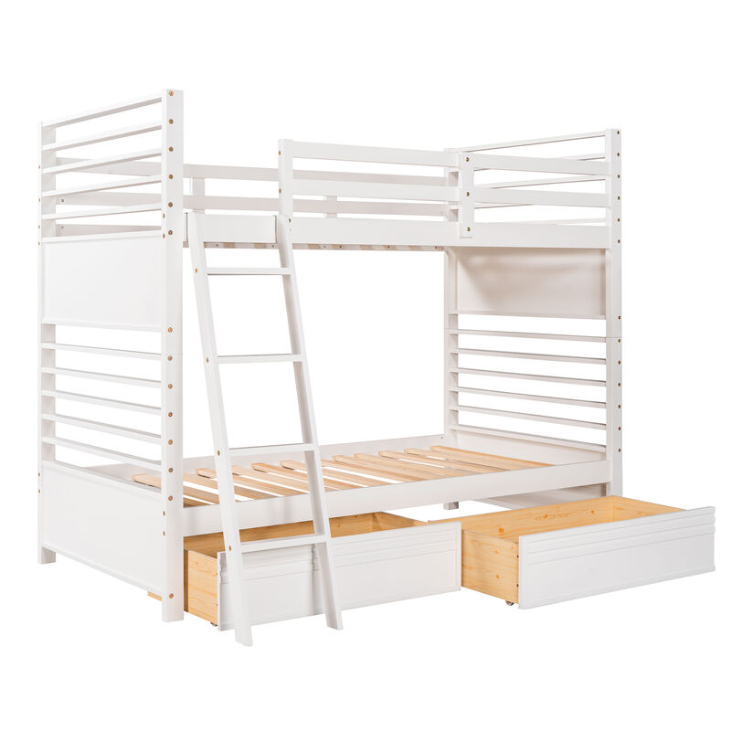 Merax Solid Wood Bunk Bed with Two Storage Drawers