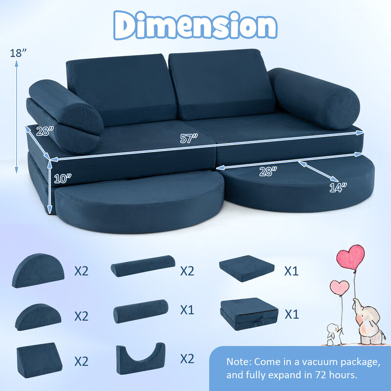13 Pieces Convertible Modular Kids Play Couch for Nursery Playroom Bedroom