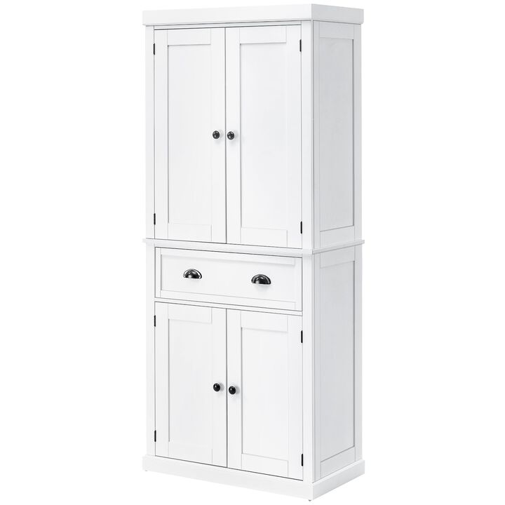 72" White Kitchen Pantry: Freestanding, Shelved Storage