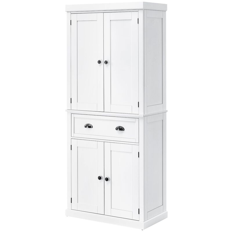 72" White Kitchen Pantry: Freestanding, Shelved Storage