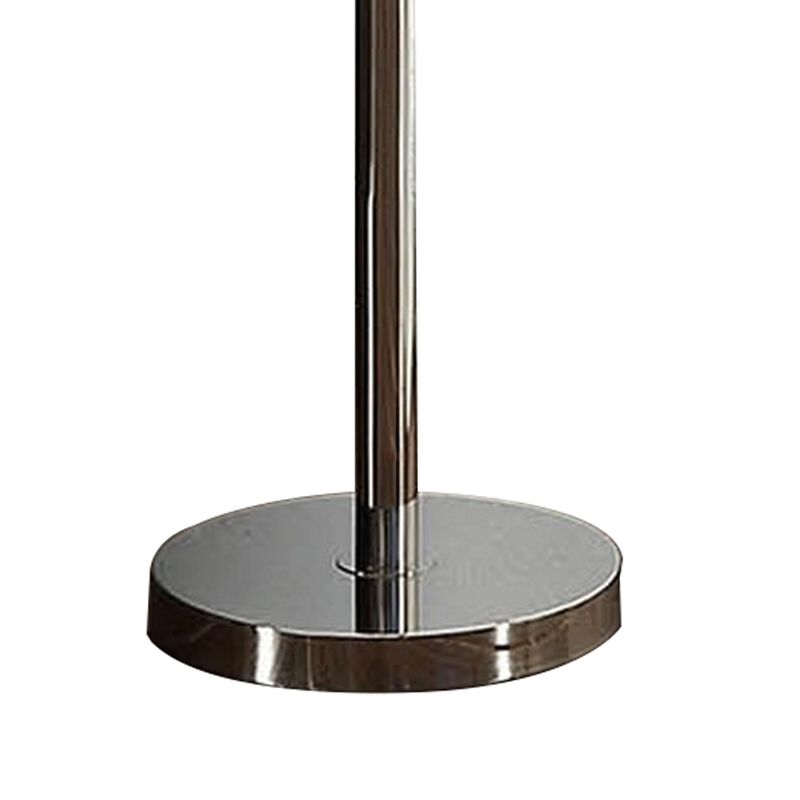 Indi 60 Inch Floor Lamp, 3 Drum Fabric Shade, Round Metal Base, Silver-Benzara