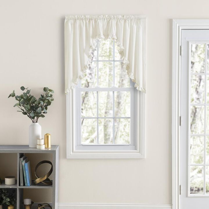 Ellis Home Classic Narrow Ruffle Natural Color Rod Pocket Swag Curtain Panel