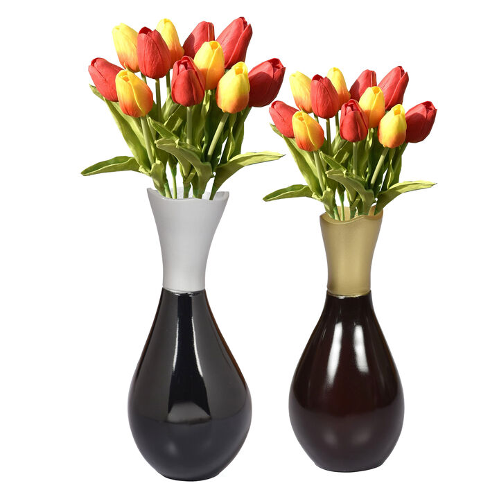 Aluminium-Casted Modern Decorative Flower Table Vase, Two Tone Brown and Gold 6.75 Inch