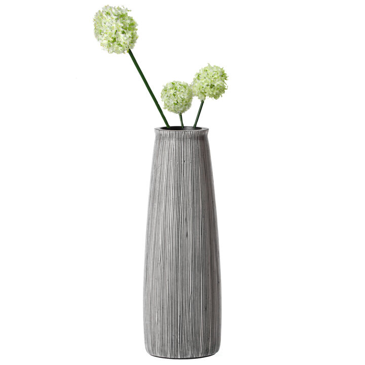 9 inch Tall Grey Striped Decorative Round Table Centerpiece Flower Vase Display Modern Home Decor Accent Stylish Elegant Ornamental Accessory Floral Arrangement Holder Living Room Dining Room Kitchen Decoration