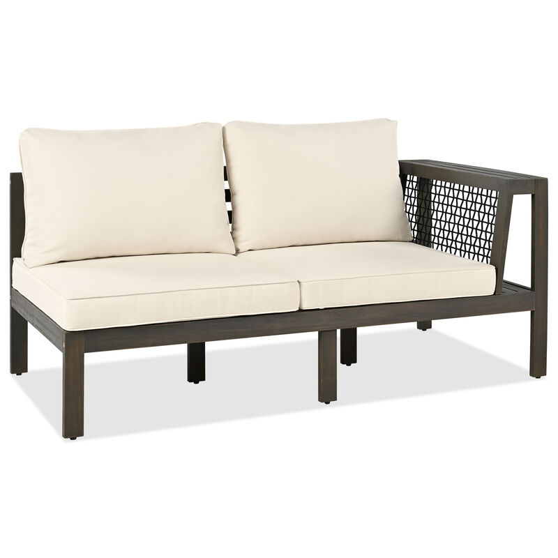 Whisen 4-Piece Acacia Wood Outdoor L-Shaped Sofa Set with Woven Mesh Armrests and Coffee Table