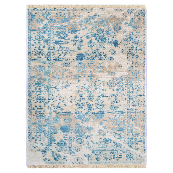 RUGSOTIC CARPETS MACHINE MADE POLYESTER AREA RUGS  - 8'x10', Rectangle Shape, Ivory Blue Color, Classic Oriental Traditional  Design, Low Pile Machine Made Area Rugs (M00075)