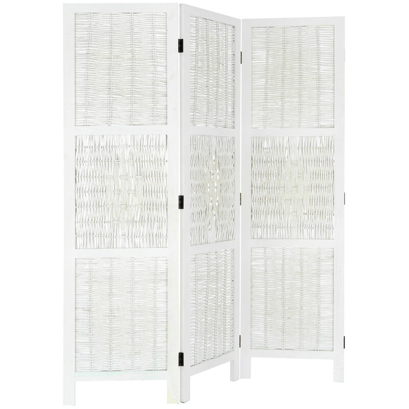 Legacy Decor 3 Panels Screen Room Divider Wicker and Wood White Color Diamond Design