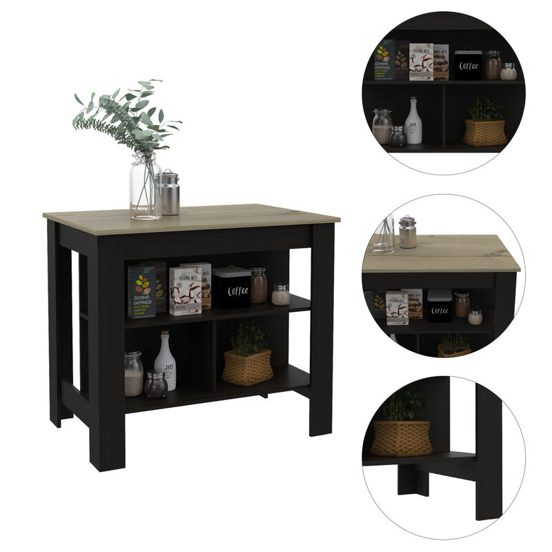 Streamdale Cala Kitchen Island, Four Legs, Three Shelves - Black Light Oak