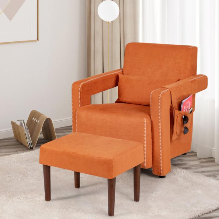 Hivvago Modern Berber Fleece Accent Chair with Ottoman and Waist Pillow for Living Room