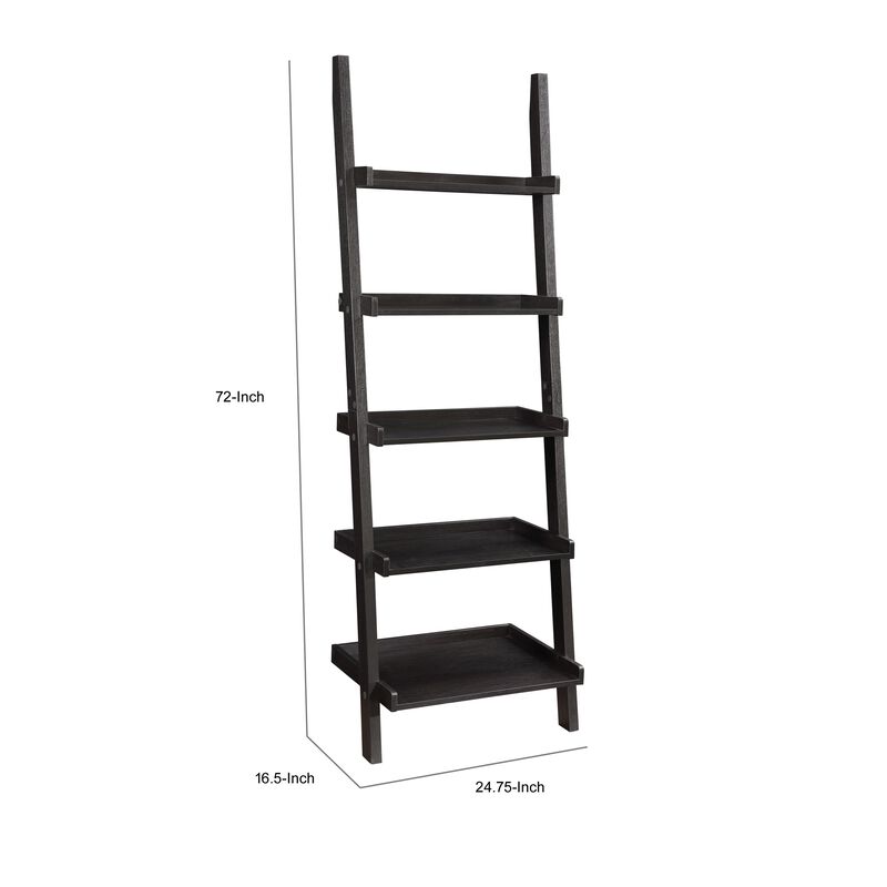 Sleek Wooden Ladder Bookcase with 5 Shelves, Brown-Benzara