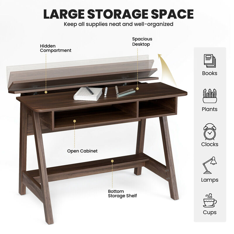 Costway Computer Desk Home Office Writing Workstation w/ Flip Top Compartment