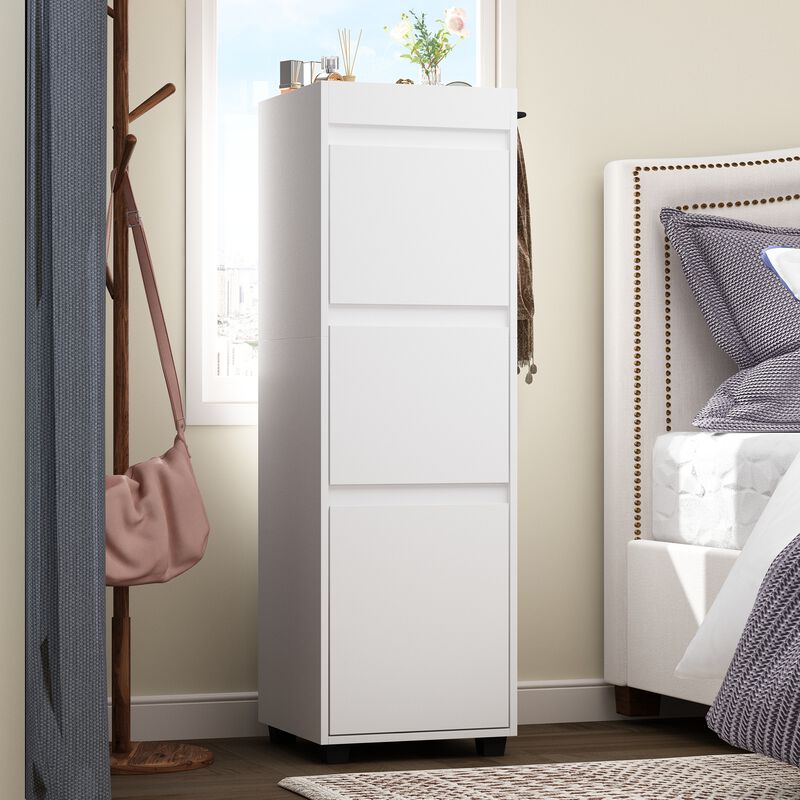 FUFU&GAGA Modern White Wardrobe with 2 Drawers and 1 Cabinet, Adjustable Shelf, Black Rubber Feet (15.7" W x 15.7" D x 50.8" H), White Melamine Finish