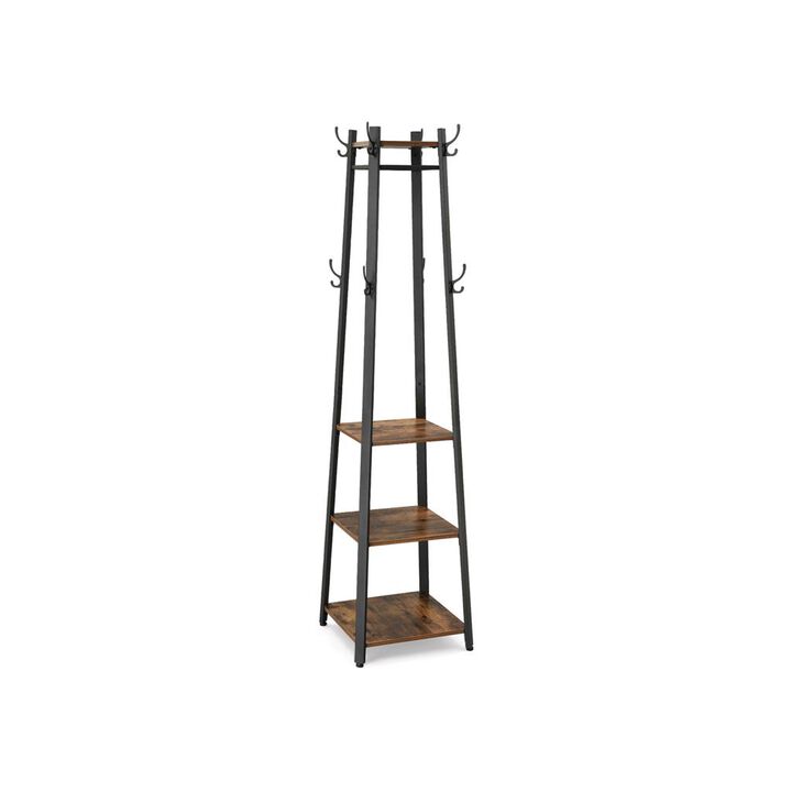 Industrial Coat Rack, Coat Stand with 3 Shelves, Hall Trees For Living Room