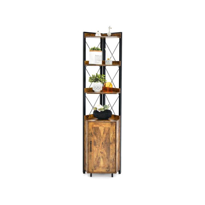 Hivvago Tall Corner Storage Cabinet with 3-Tier Shelf and Enclosed Cabinet - Space-Saving Solution for Any Room