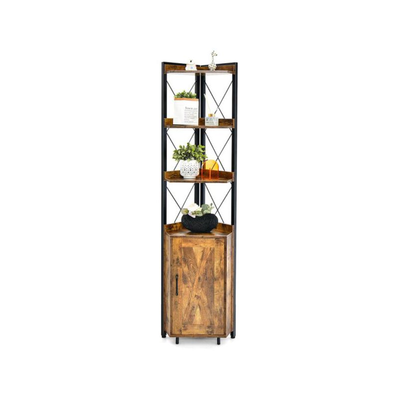 Hivvago Tall Corner Storage Cabinet with 3-Tier Shelf and Enclosed Cabinet - Space-Saving Solution for Any Room