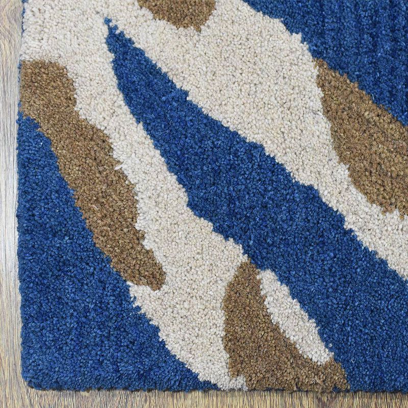 RUGSOTIC CARPETS HAND TUFTED WOOL ECO-FRIENDLY AREA RUGS  - 8'x8', Square Shape, Blue, Contemporary Modern Design, High Pile Thick Handmade Anti Skid Area Rugs for Living Room, Bed Room (K00264)