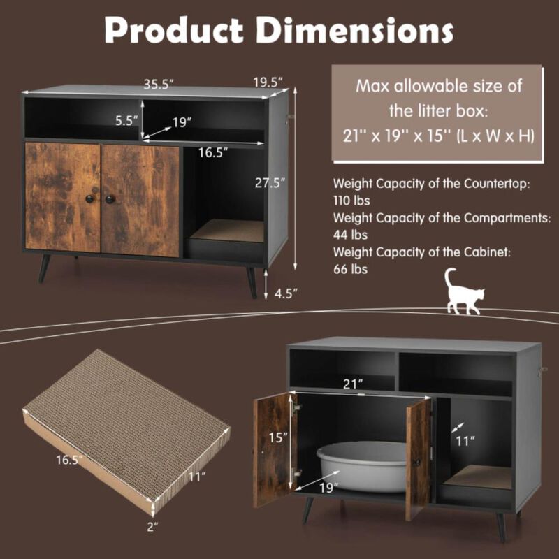 Hivvago Cat Litter Box Enclosure with Storage Compartments and Pet Scratcher