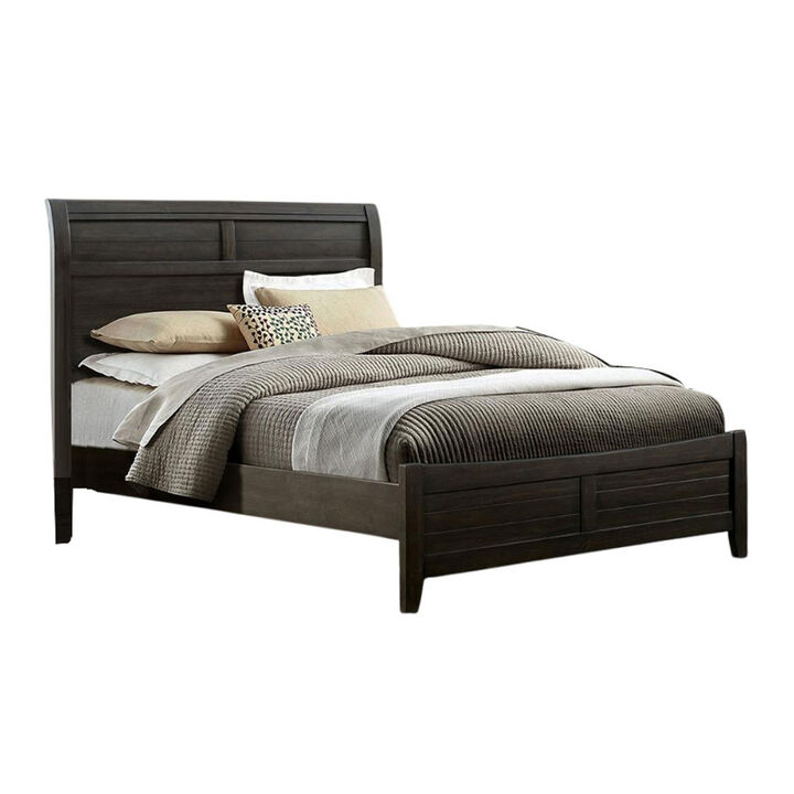 Lyna King Size Bed, Curved Headboard, Rich Walnut Brown Solid Wood - Benzara