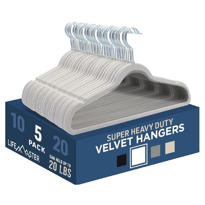 Velvet Clothes Hanger – with 360 Degree Swivel Hook and Non-Slip Shoulder Notch, Holds Up to 10 lbs, Heavy Duty Hanger Set, for Organizing Suit, Dress, Coat, and Clothes, Pack of 5, White