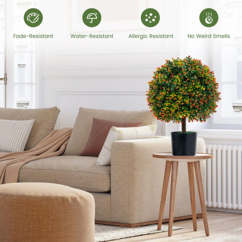 Hivvago 2-Pack Artificial Boxwood Topiary Ball Tree with Orange Fruit
