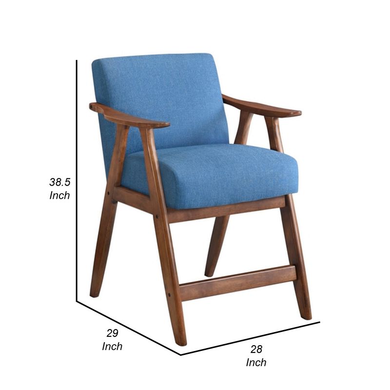 Stella 26 Inch Counter Height Chair, Blue Fabric, Foam Cushions, Brown - Benzara