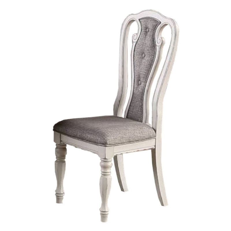 Set Of 2 Dining Chairs Grey Upholstered Tufted Unique Design Chairs Back Cushion Seat Dining Room