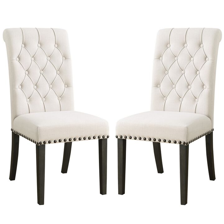 Chic Wooden Dining Side Chair, Beige, Set of 2-Benzara