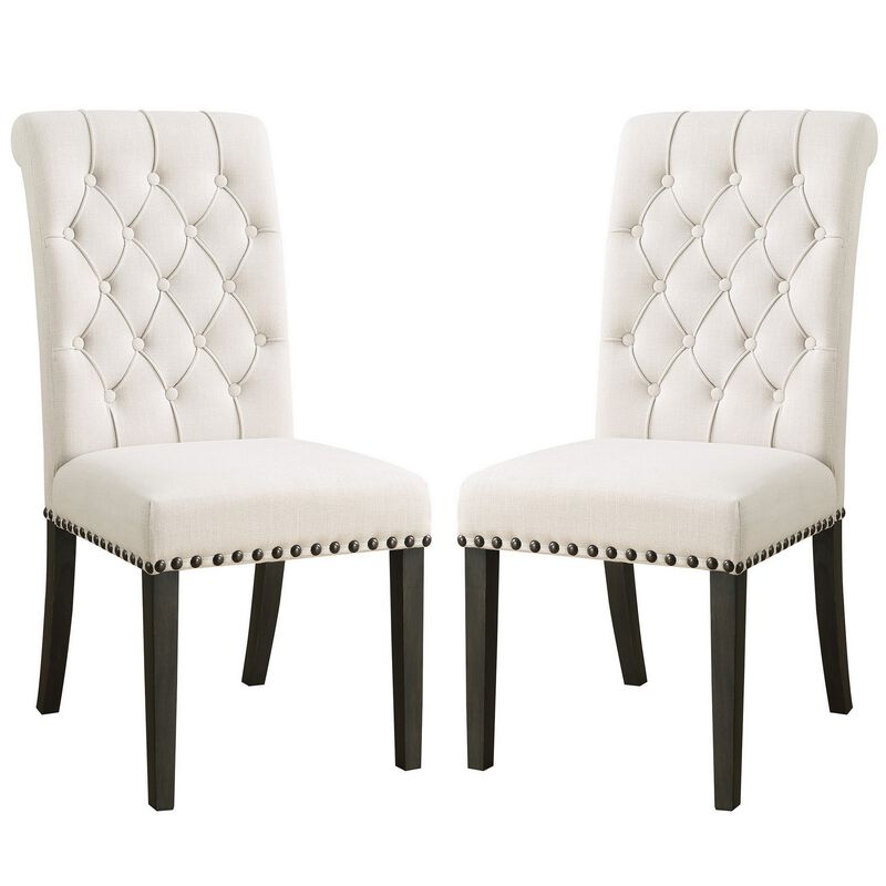 Chic Wooden Dining Side Chair, Beige, Set of 2-Benzara