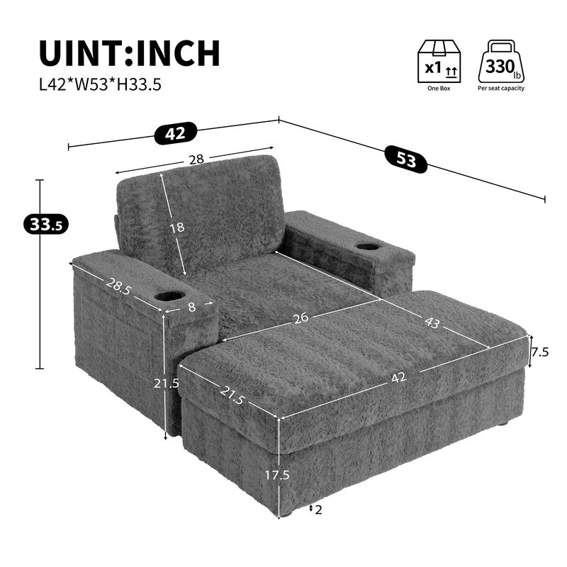 Merax Upholstered Sofa Chair with Storage Ottoman and Armrests