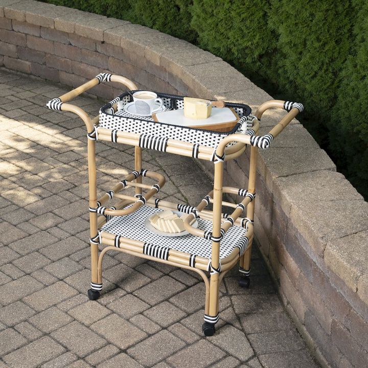 Butler Specialty Selena & Rattan Bar Cart, Black and White, Natural