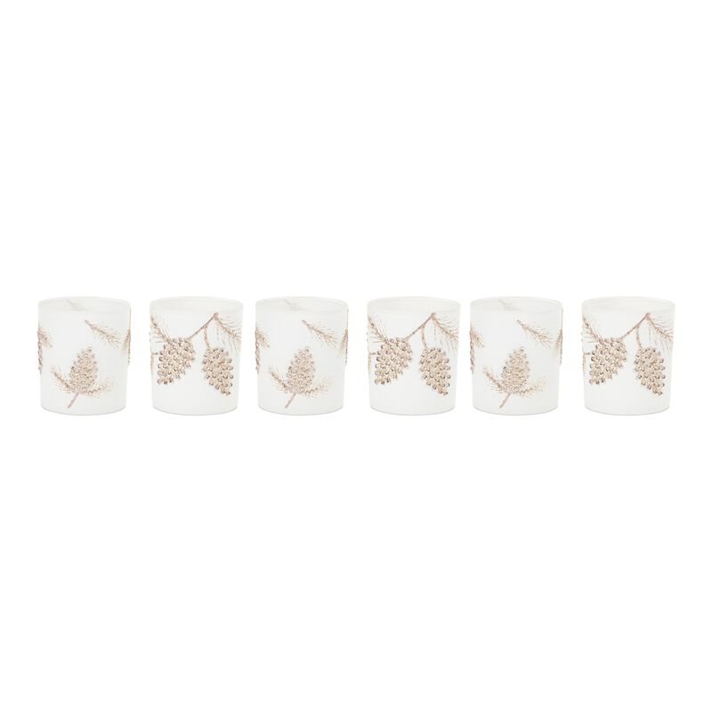 Glittered Pine Cone Candle Holder (Set of 6) – Rustic Glam Holiday Table Decor for Christmas