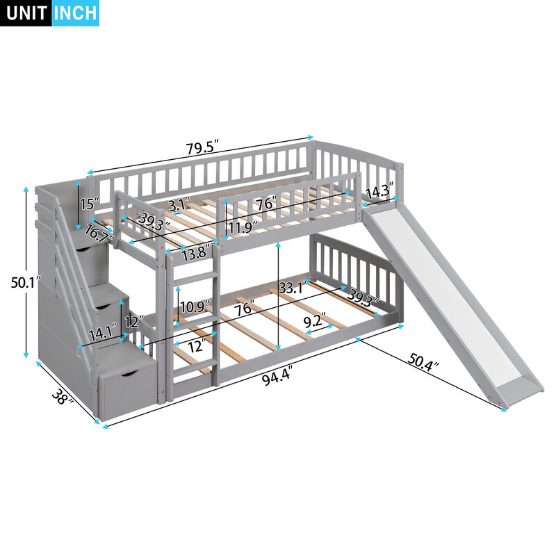 Merax Bunk Bed with 2 Drawers and Slide