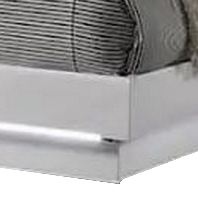 Peis Queen Size Bed, LED, Crystal Accents, Modern Design, Glossy White - Benzara