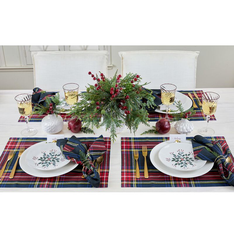 Solino Home 100% Pure Linen Placemats 14 x 19 Inch Set of 4 |Stewart Plaid