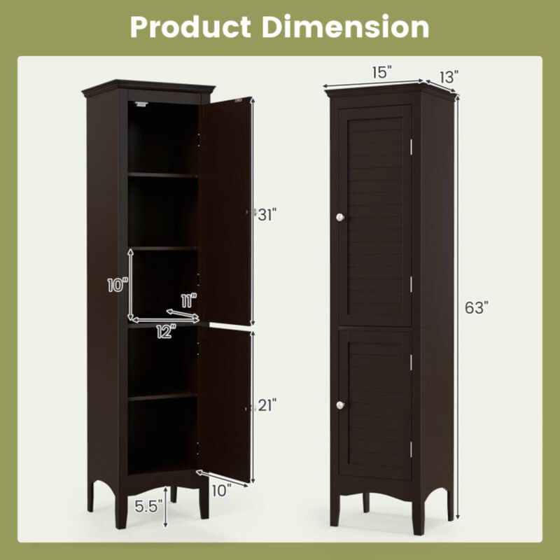 Hivvago Tall Bathroom Floor Cabinet with Shutter Doors and Adjustable Shelf