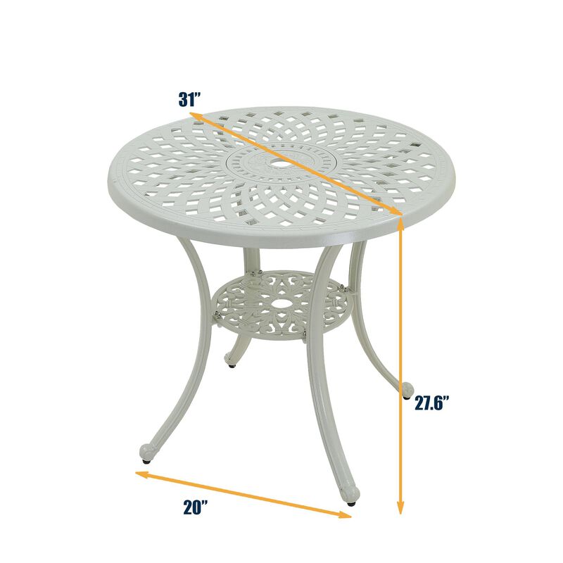Mondawe Durable Cast Aluminum Round Patio Dining Table with Umbrella Hole